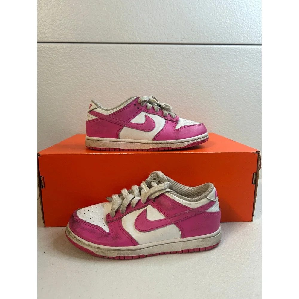 Nike Dunk Low Active Fuchsia White Kids Sneakers Size 13.5C #2181